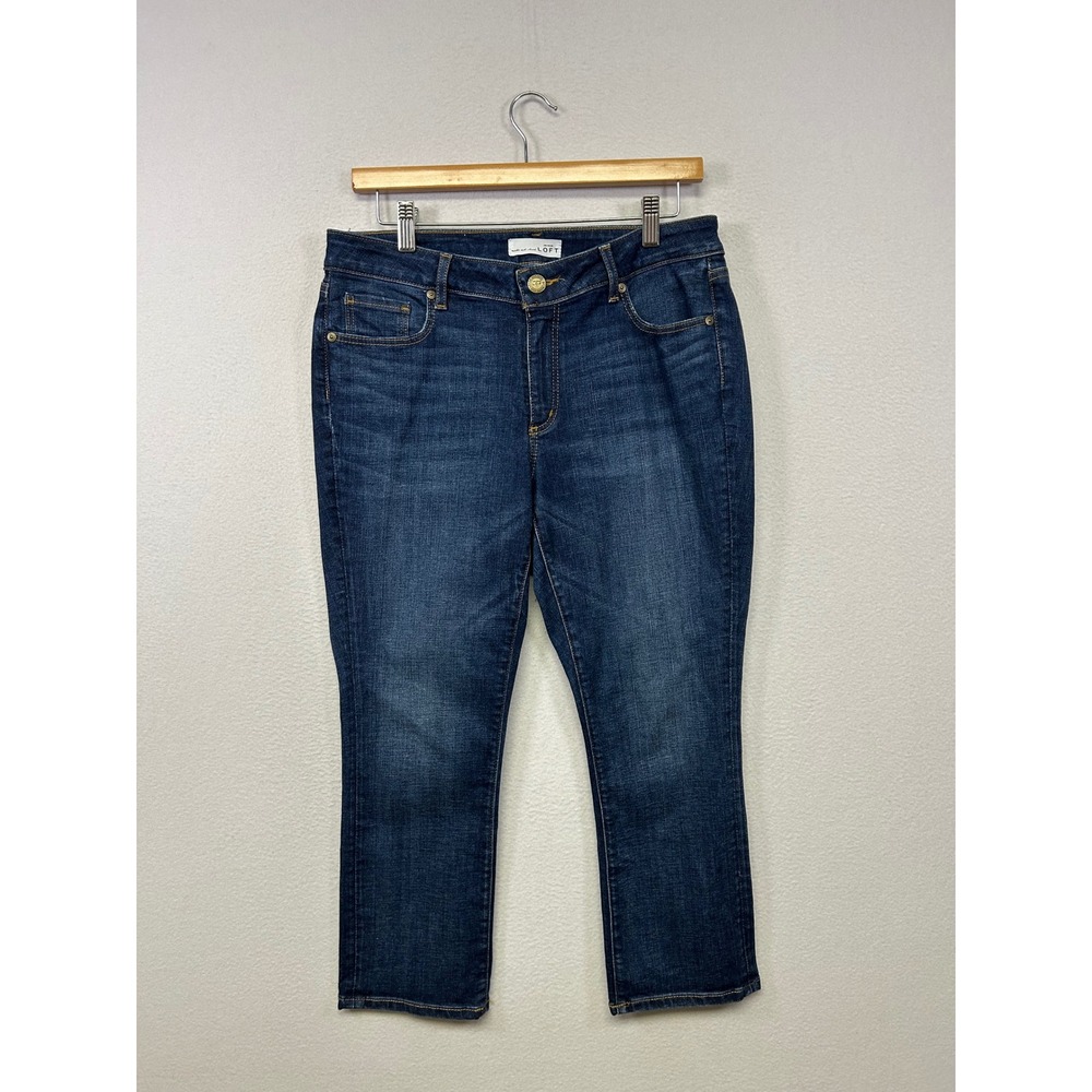 LOFT Classic Stretch Dark Wash Womens 33x24‎ Blue Straight Leg Jeans